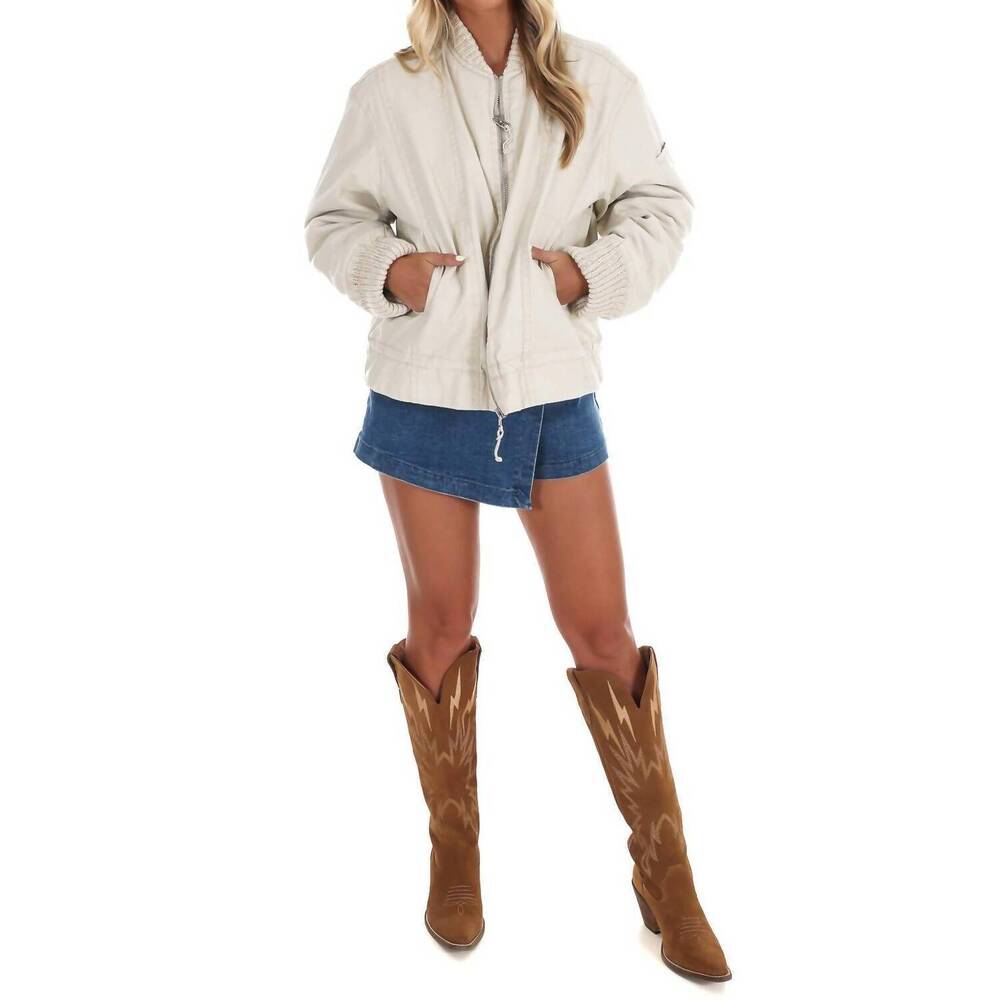 NEW FREE PEOPLE jax washed zip front bomber jacket in almond flour